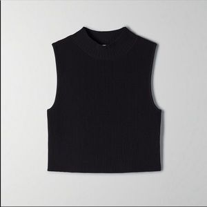 Aritzia Babaton Sculpt Knit Mockneck Top in Black Size Medium